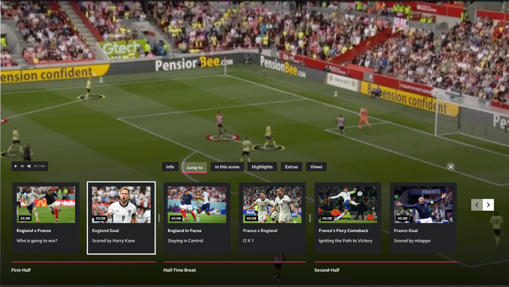 BBC iPlayer web player fullscreen mode with synchronized jump markers